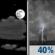 Tonight: A chance of showers and thunderstorms after 1am. Partly cloudy. Low around 60, with temperatures rising to around 66 overnight. East wind 5 to 20 mph, with gusts as high as 30 mph. Chance of precipitation is 40%. New rainfall amounts less than a tenth of an inch possible. Tonight: Partly Cloudy then Chance Showers And Thunderstorms